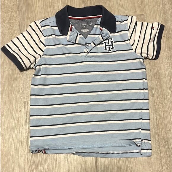 Tommy Hilfiger Kids Striped Polo Shirt - Blue and White 4T - Picture 1 of 1